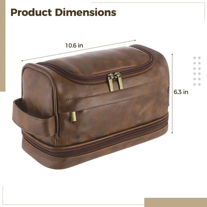 ZALIR Toiletry Bag for Men, PU Leather Waterproof Travel Kit with Hook, Multi-Compartment Shaving Organizer, Double Zipper Portable Cosmetic Bag for Business Trips