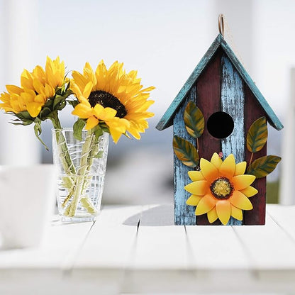 Linfevisi Wooden Bird House Bluebird Nest Box Birds Boxes Home Wood Birdhouses Hanging Outdoor Decorative for Wren Finch Chickadee Sparrows Cardinals Garden Tree 9.37 Inch Tall(Blue)