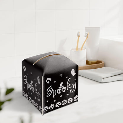 Halloween Tissue Box Holder, Black Spooky Pumpkin Leather Tissue Box Cover Square, Horror Facial Paper Organizer Dispenser Toilet Paper Holder for Bathroom Kitchen Office Home Decor-A10