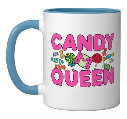 Funny Candy Queen Design For Women Girls Kids Lollipop Lover Ceramic Mug, Blue/White