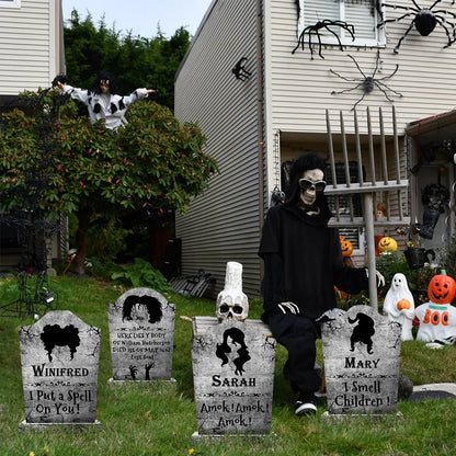 Halloween Decorations Outdoor Graveyard Tombstones:4 Pack Large Hocus-Pocus Yard Signs with Stakes, Outside Graveyard Decor Spooky RIP Headstones, Stone Texture Cemetery Props for Lawn Haunted House