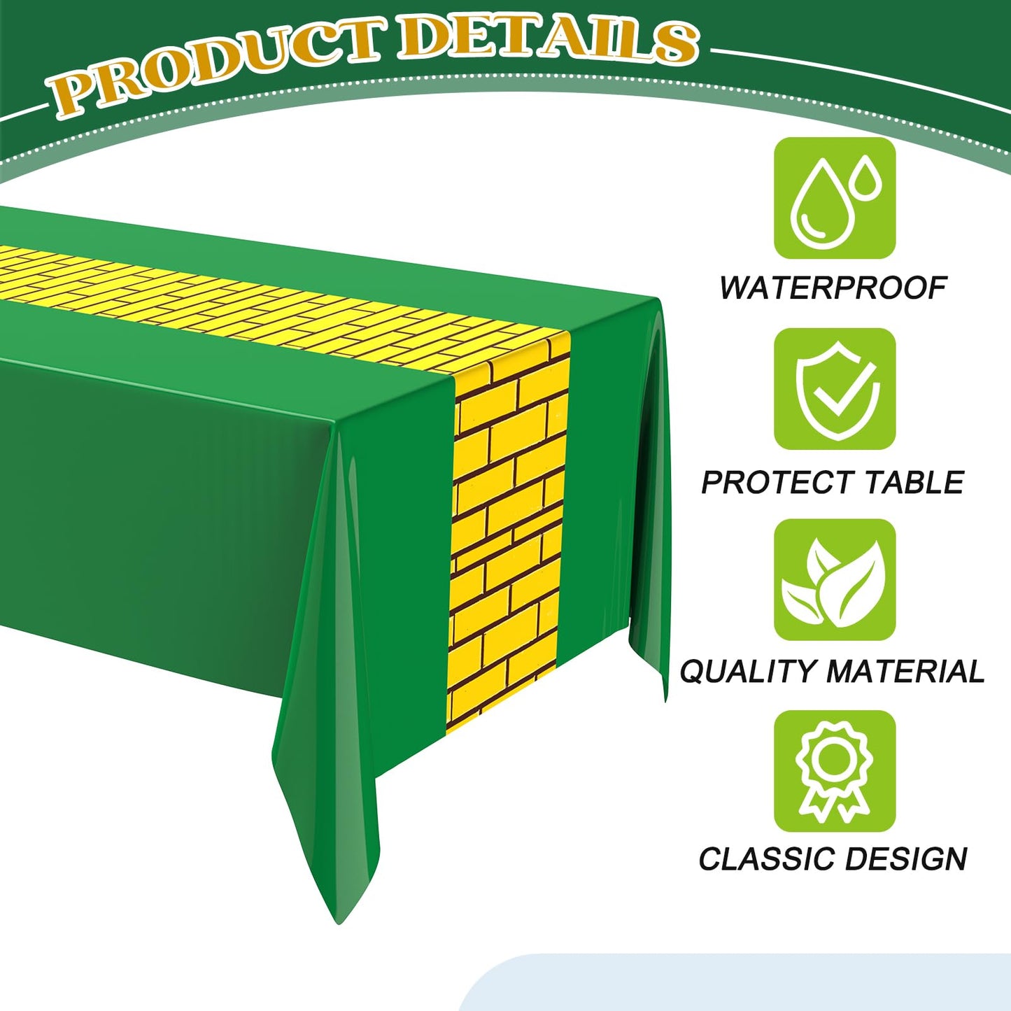 Fanfanwin 6 Pcs Yellow Brick Runner Tablecloth 54 x 108 Inch Brick Wall Backdrop Green Waterproof Rectangle Disposable Cover, Princess Decorations Party Supplies for Carnival Cosplay Party