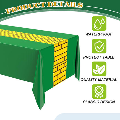 Fanfanwin 6 Pcs Yellow Brick Runner Tablecloth 54 x 108 Inch Brick Wall Backdrop Green Waterproof Rectangle Disposable Cover, Princess Decorations Party Supplies for Carnival Cosplay Party