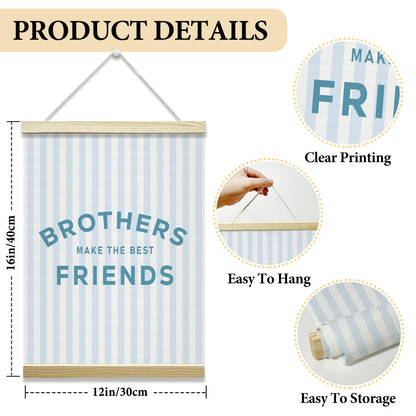 Nopoben Blue Stripes Poster Hanger Frame - Brothers Make the Best Friends, Kids Room Wall Art With Wooden Poster Hanger, Boys Bedroom Playroom Game Room Decor(12x16 Inches)-05
