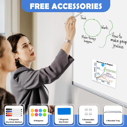 WALGLASS Double-Sided White Board, 24" x 18" Dry Erase Board Magnetic Whiteboard for Wall, Hanging Mounted Whiteboard Silver Aluminium Frame for Home, School, Office, Kitchen