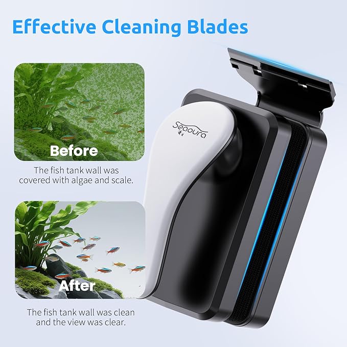 SEAOURA Magnetic Aquarium Cleaner, Dual-Sided Algae Scraper, Floating Anti-Scratch Magnetic Glass Brush for Freshwater & Saltwater Fish Tanks