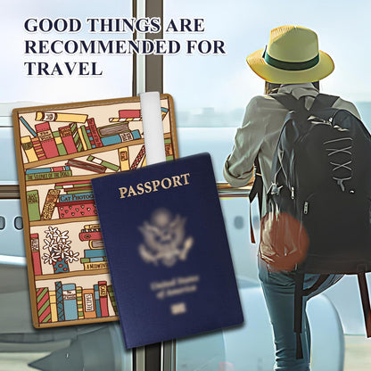 ATJFKIXL Passport Holder for Travel Essentials, RFID Premium Leather Passport Wallet Cover Case for Travel Must Haves Accessories, Passport Holders for Women Men Cute Book Shelf