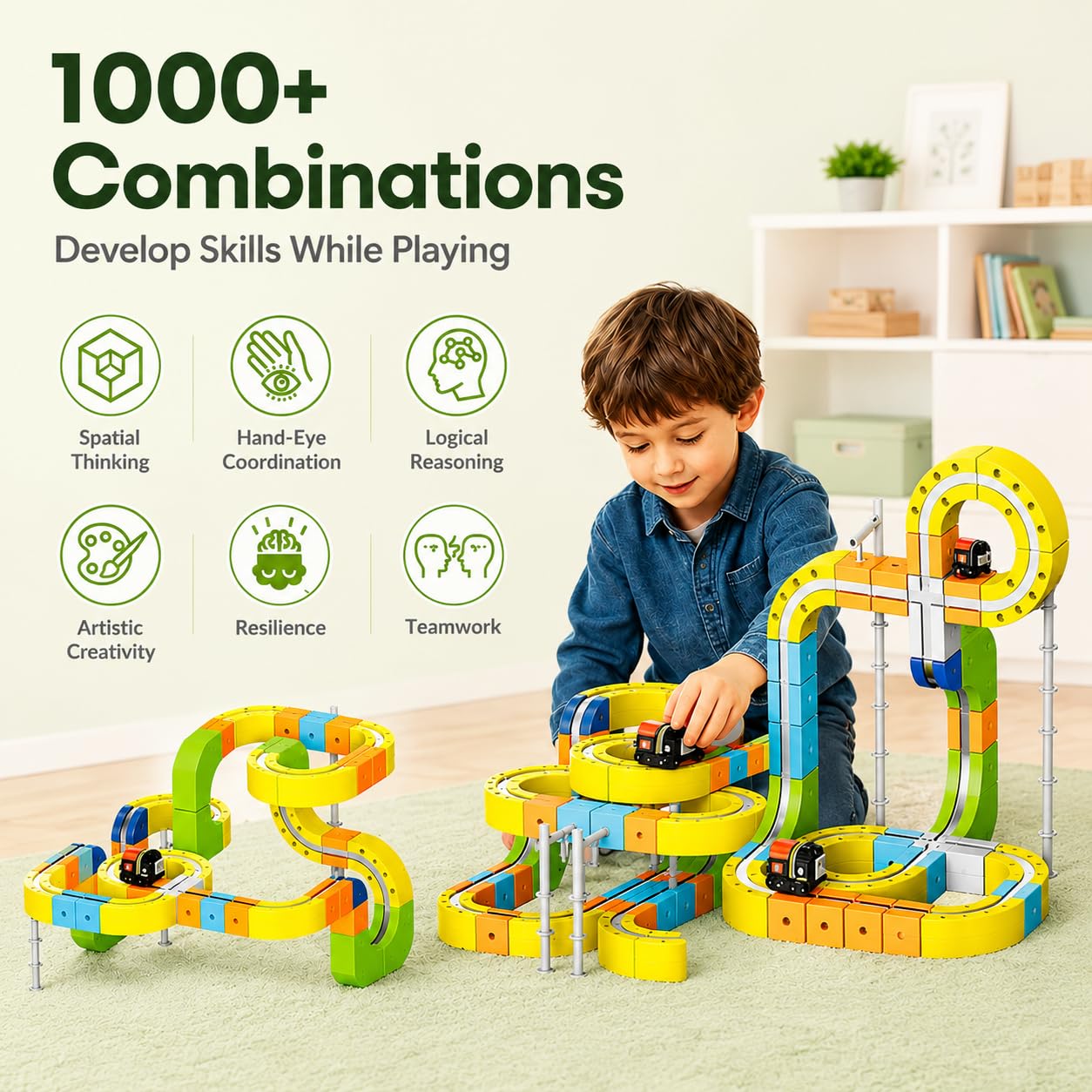Upgrade Magnetic Train Set for Kids with 2 Rechargeable Trains, 105PCS Gravity-Defying Race Track, Safer Magnetic STEM Building Toy with Vertical Climb & Upside-Down Tracks for Boys Girls Ages 3-12