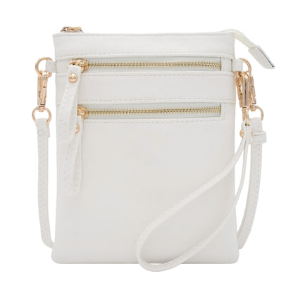 Solene Women's Faux Leather Organizer Multi Zipper Pockets Handbag With Detachable Wristlet Crossbody Bag-WU002(White)