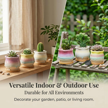 Togestar 6 Pack Ceramic Succulent Planters, 3.54" W × 3.35" H Gradient Crackle Glaze Flower Pots for Succulents, Cacti, Small Plants, Creative Gardening Decorative Planter Containers