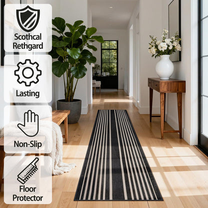 Beeiva Striped Runner Rug for Hallways, 2x6 Washable Runner for Entryway, Black and White Bathroom Runners Non Slip Soft Low Pile Vertical Striped Geometric Print Carpet Rugs for Kitchen Laundry Porch
