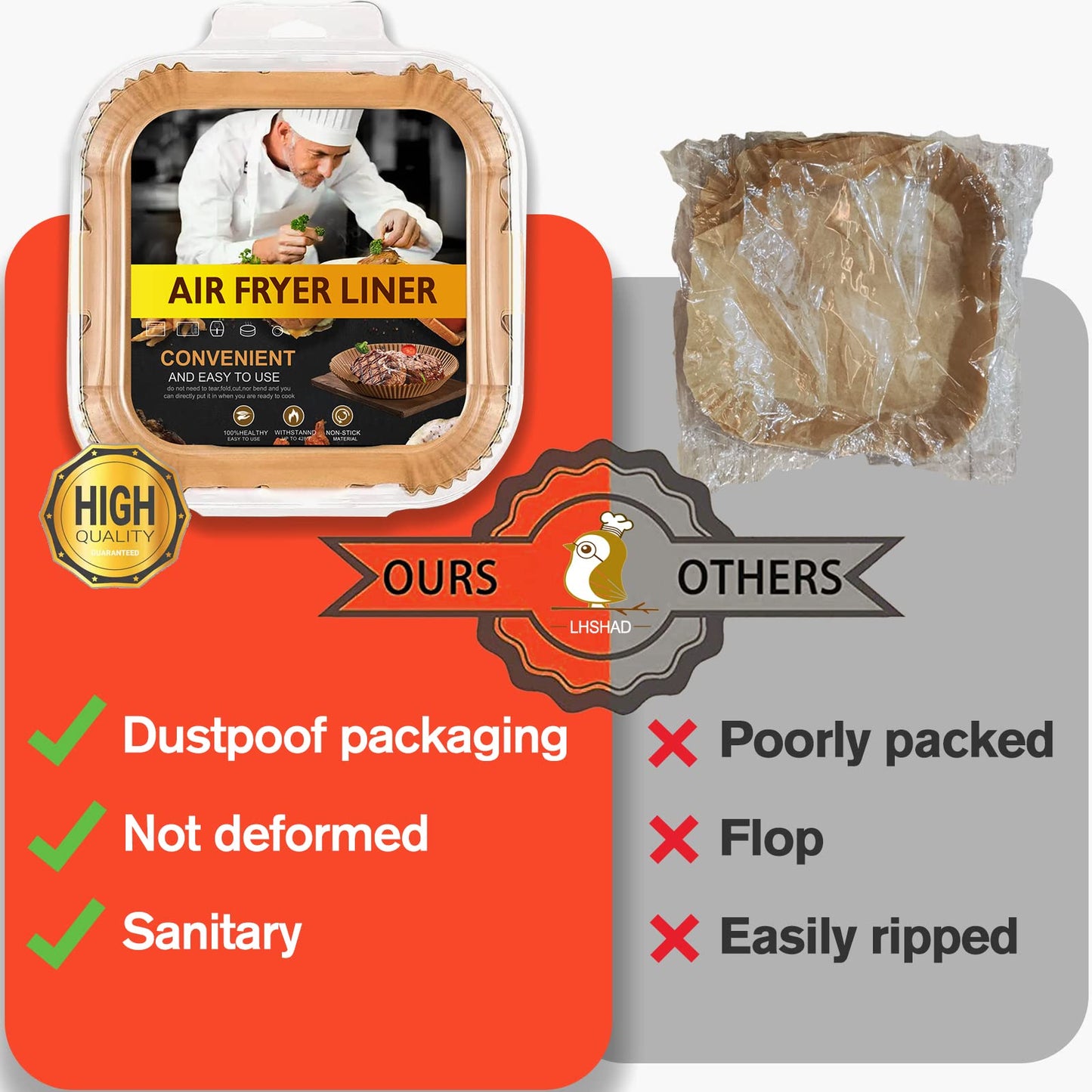 Air Fryer Liners Disposable 9 Inch, 9 inch Air Fryer Liners 125 Pcs Large Square Air Fryer Paper Liners for 5QT 6qt 8QT Air Fryer, Non-stick Parchment Paper for Frying, Baking
