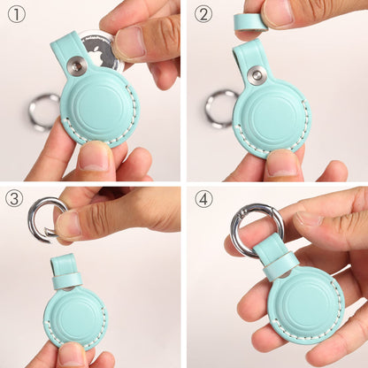 KEEPXYZ Genuine Leather Keychain Holder Compatible with Airtag, Secure for Air Tag Keychain Holder Case Cover Key Chain Ring Accessories - Cyan V1.0