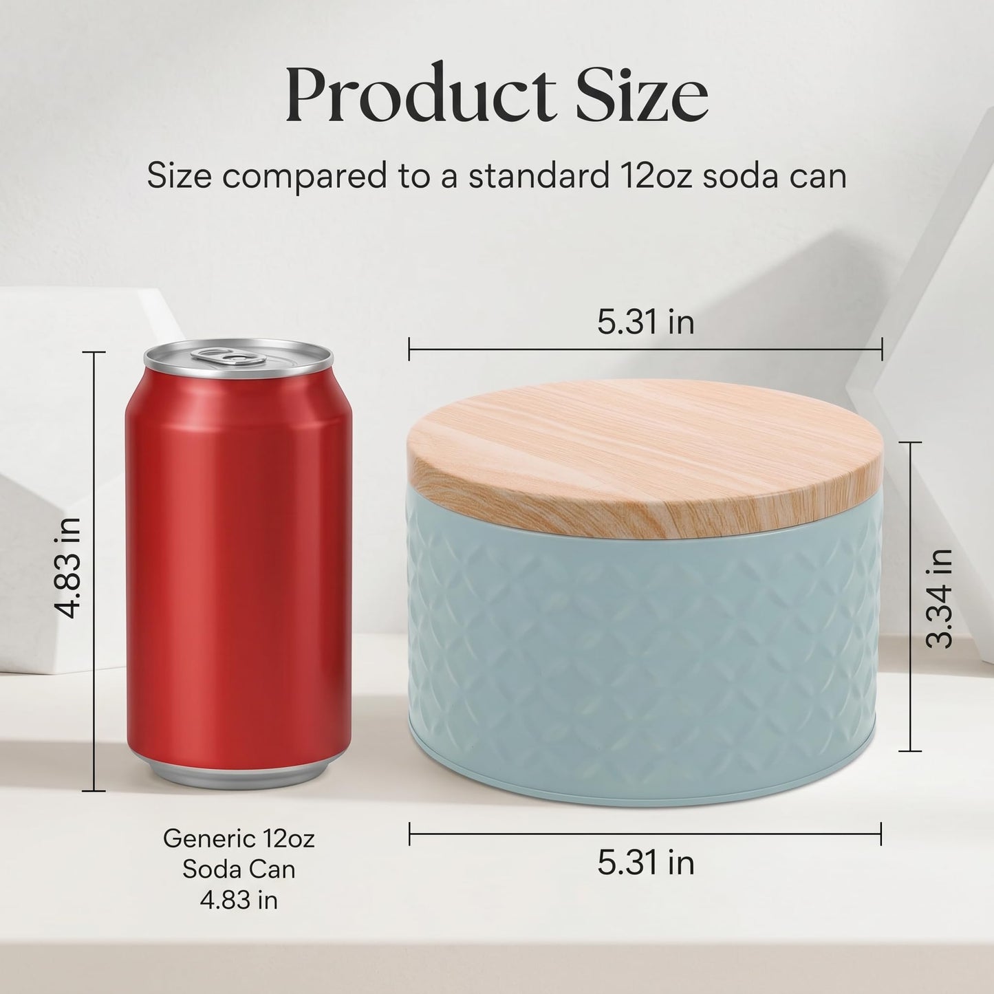 Lurrose Small Round Cookie Tins with Wood Lids Airtight, 6"D x 8"H Metal Cookie Jar, Small Empty Biscuit Tin Tinplate, Foods Storage Container Tin for Candy Cookies, Tea Canister(Blue)
