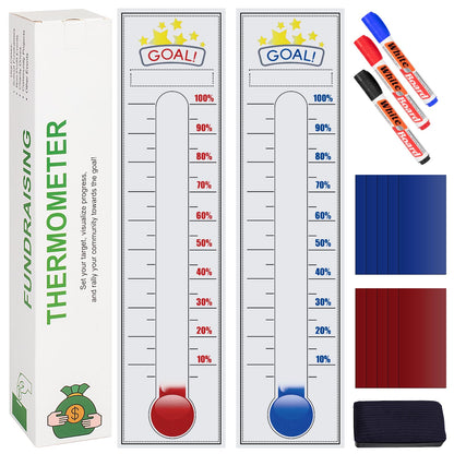 Fundraising Thermometer, 48"x12" Self-adhesive Chart Goal Tracker, With Removable Stickers And 3 Color Dry Erase Markers For School Fundraisers, Non-profit Events, Charity Drives, Community Projects
