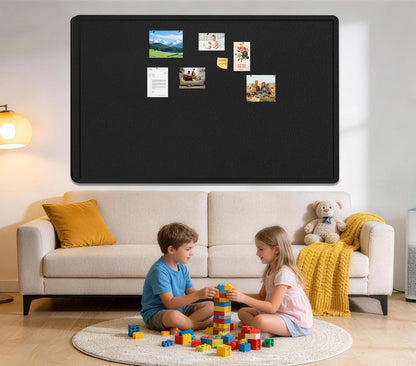Large Bulletin Board - 72 X 48 inches Cork Board with 30 Pushpin, 6' x 4' Felt Cork Board Notice Pin Board, Self-Adhesive Vision Board Mood Board Foldable Photo Board for Wall (Black)