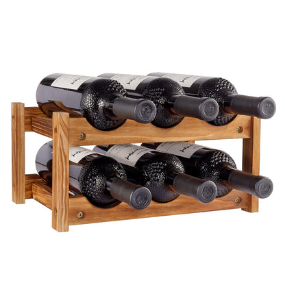 Niep Wine Rack 6 Bottle 2-Tier Wood Wine Storage Easy-Assembly Space-Saving for Wine Lovers,Kitchen Wine Organizer for Countertop,Table Top,Pantry, Home,Room Decor,Bar,Cellar Basement (2-Tiers)