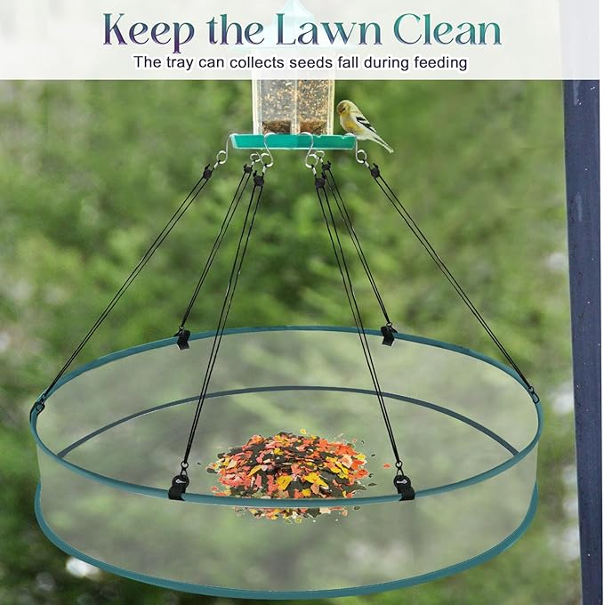 24 Inch Large Bird Seed Catcher Tray for Hanging Bird Feeder Platform, Birds Feeder Trays with Adjustable Hanging Hoop for Outdoor Garden Lawn