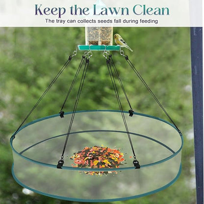 24 Inch Large Bird Seed Catcher Tray for Hanging Bird Feeder Platform, Birds Feeder Trays with Adjustable Hanging Hoop for Outdoor Garden Lawn
