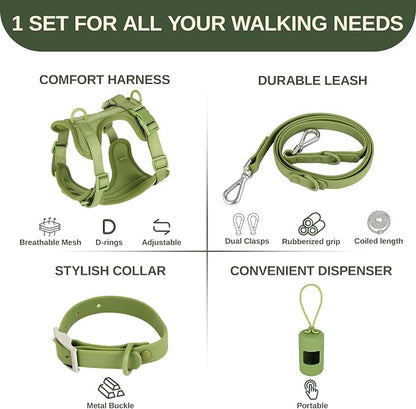 4-in-1 No Pull Dog Harness Set with Collar, Leash, Poop Bag, Adjustable, M
