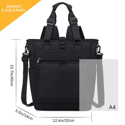 3 in 1 Convertible Backpack, Japanese Minimalist Tote Crossbody Bag, Adjustable Underarm Strap, Anti-Theft, Water Resistant Daypack Fits 15.6 Laptop for Office, Graduate Study, Travel & Casual, Black