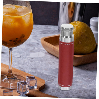 OFFSCH 1pc Stainless Steel Portable Wine Tube Leather Cover Compact Outdoor Wine Flask for Travel Round Base Design for Silver