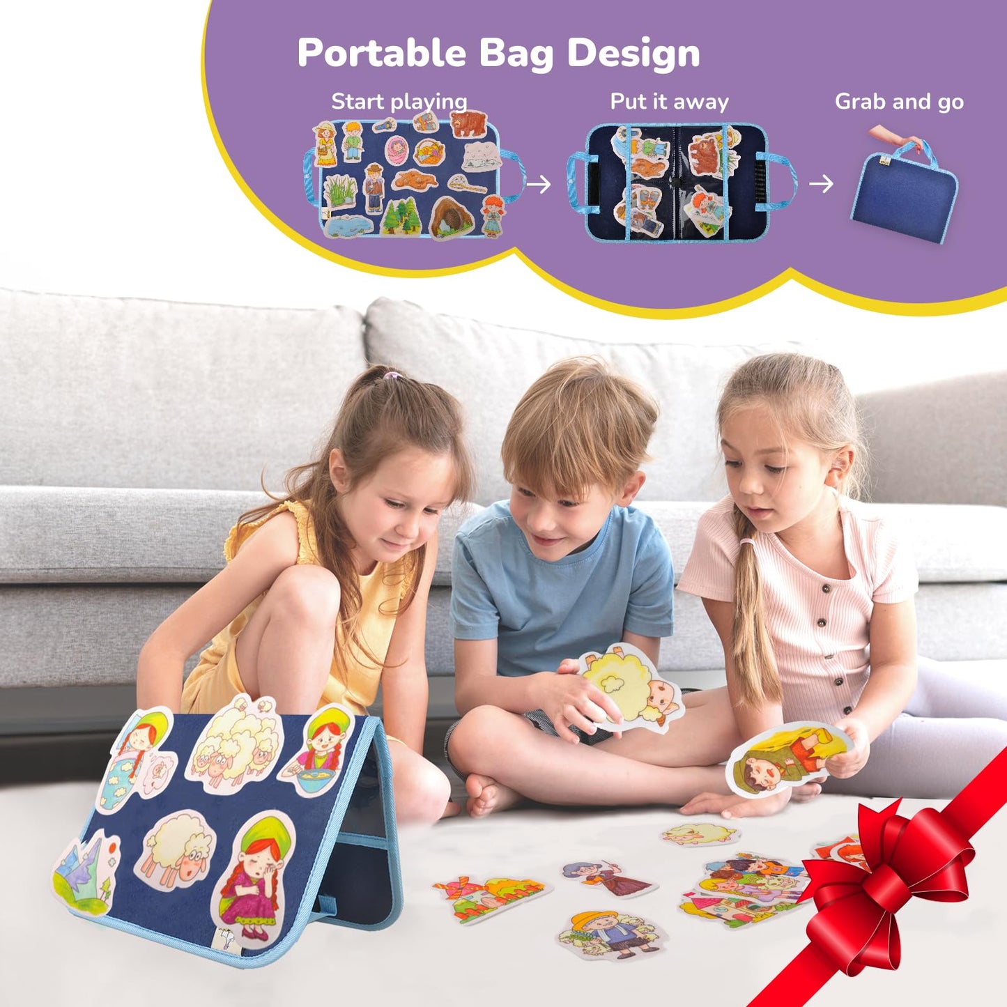 CHEFAN Felt/Flannel Board Story Set of 4, PRECUT Felt Pieces for Preschool Toddlers Circle Time,We are Going On A Bear Hunt, Mary Had A Little Lamb, Little Bo-Peep, Little Boy Blue