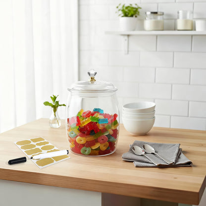 FALUCKYY 6 PCS Plastic Candy Jars with Lids, 2.2L 74oz Airtight Food Storage Canisters, Apothecary Cookie Jars for Kitchen Pantry, Includes 6 Scoops, Pen & Labels