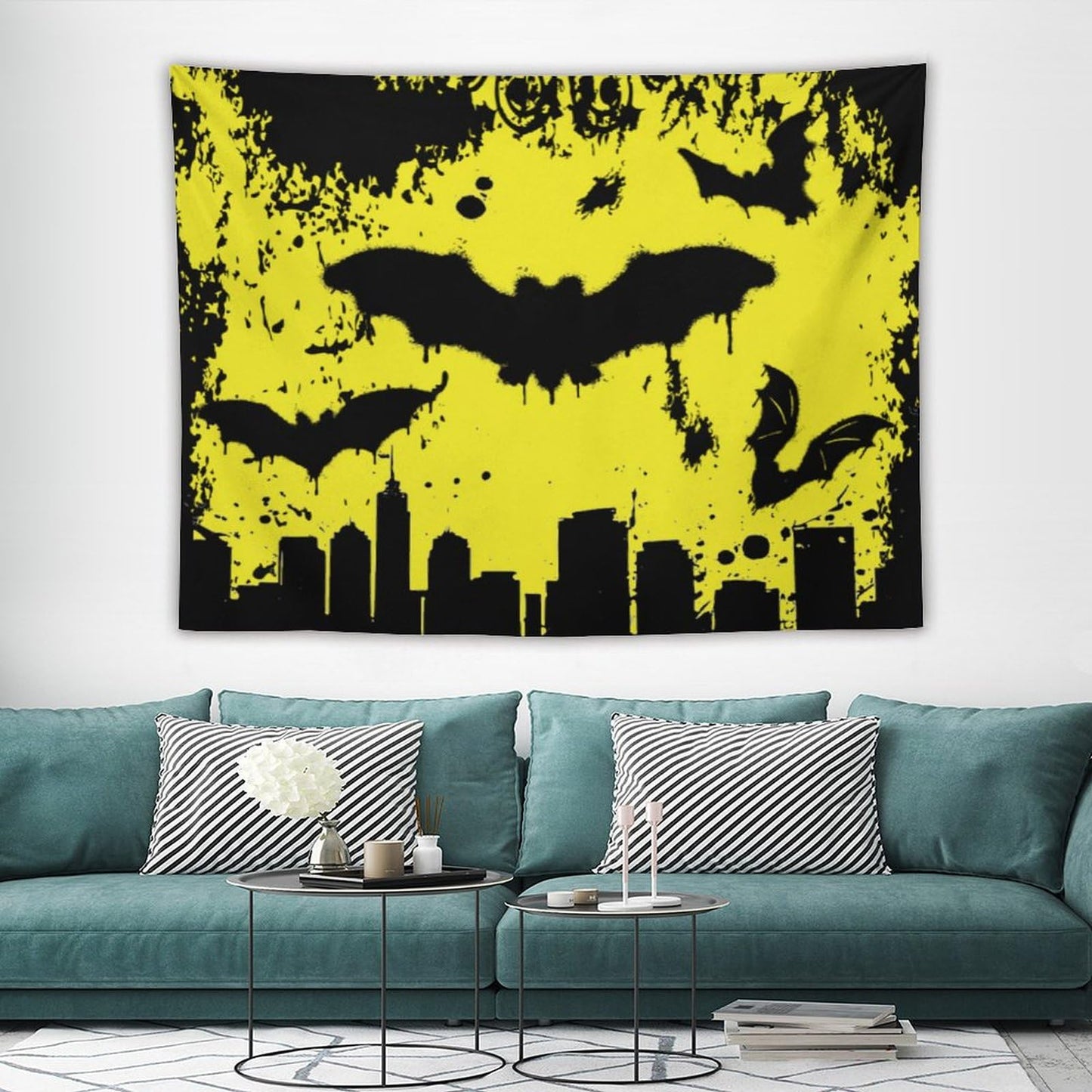Bat Tapestry,Yellow and Black Design Cartoon Tapestry for Boys Girls Teens,Modern Art Print Tapestry Wall Hanging Home Décor for Game Room Play Room Bedroom Living Room 80" x 60"