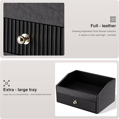 LADSTAG Vanity Organizer,Leather Skin Organizers with 1 Drawer&Tray,Large Capacity Black Vanity Organizers and Storage for Lipstick,Bedroom,Bathroom,Mothers Day Gifts,Gift for Women