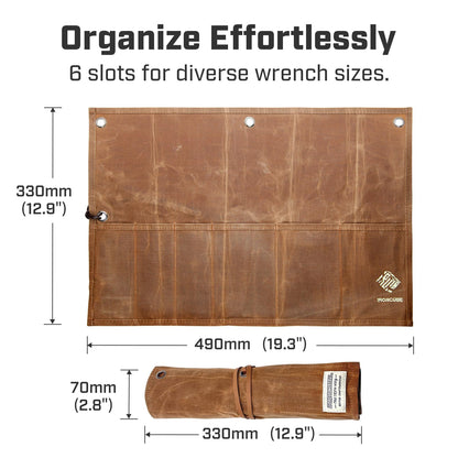 IRONCUBE Tool Organizer Bag, 6 Pockets Wax Canvas Weatherproof Roll-Up Pouch for Hand Tools