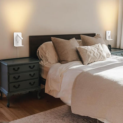 ZEROUNO Plug in Wall Light Bedroom Wall Mounted Reading Light LED Bedside Sconces with Switch USB Port Wall Lighting Lamps 3000K(White)