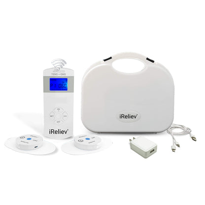 iReliev Wireless TENS + EMS Therapeutic Wearable System Wireless TENS Unit + Muscle Stimulator Combination for Pain Relief, Arthritis, Muscle Conditioning, Muscle Strength