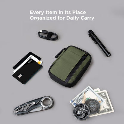 ALPAKA HUB Pouch V2 EDC Organizer for Cables, Cards, Coins, RFID Blocking Small Tool Bag and Pocket Protector for Everyday Carry and Travel, Axoflux 210D Ripstop Nylon, Green