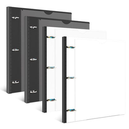 INFUN 1 Inch Telescoping 3 Ring Binder Black+White - 4 PCS， Flexible Binders with Customizable Front Cover and Clear Catalog Pocket,1 inch Binders 3 Ring, 225 Sheet Capacity