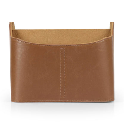 Londo PU Vegan Leather Desk Organizer Cube with Tablet Slot, Nightstand Caddy & Couch Organizer — 4 Remote Pockets + iPad/Kindle Slot, Makeup Brush Holder, Suede Lined, 8 x 6.1 x 6.1 in, Light Brown