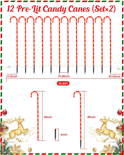 COOLWUFAN 36" Candy Cane Christmas Decorations, 24 Pack Giant Candy Cane Lights, Outdoor Pathway Markers Lights for Xmas Holiday Walkway Patio Garden Yard Lawn