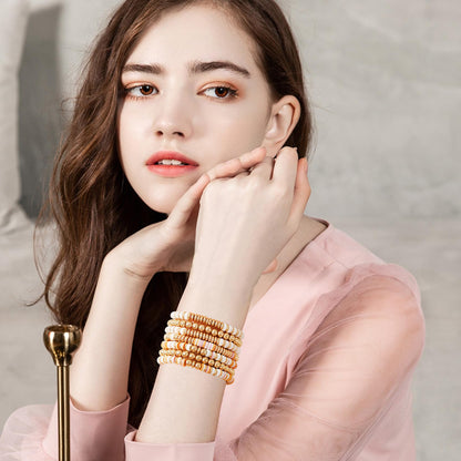 GOOJIDS Surfer Heishi Clay Bead Bracelets for Women Bohemian Stackable Gold Plated Beaded Stretch Bracelets Elastic Layering Friendship Bracelets Set Boho Jewelry