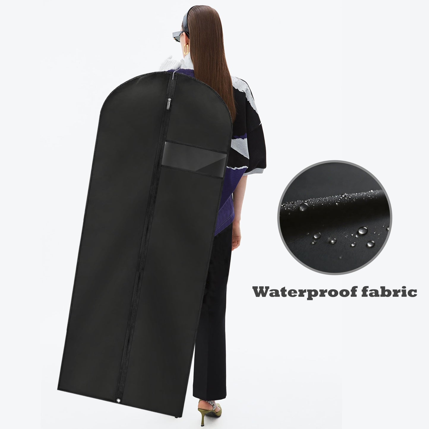 LXLOVESM Dress Bags for Gowns Long, 65'' Garment Bags for Hanging Clothes, Suit Bag Cover for Storage and Travel, 2 Pack (Black)