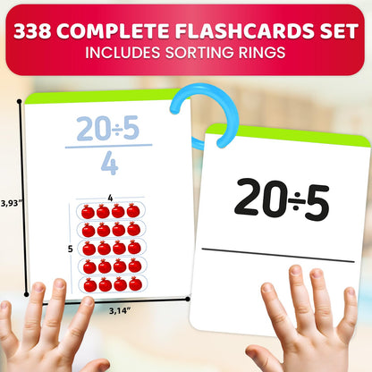 QUOKKA Multiplication and Division Flash Cards for Kids Ages 4-8 – 338 Math Flashcards for Kids 5-7 - Visual Aids | Sorting Rings | Reference Cards – Math Games 1st to 3rd Grade for Classroom & Home