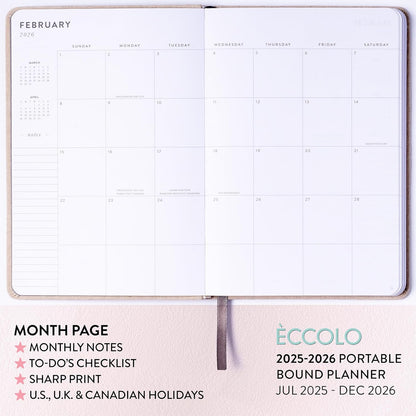 2025-2026 Eccolo 18 Month Linen Bound Planner, Monthly & Weekly Pages (5.25 x 7.75" - July 2025 to Dec 2026 - Delicate Floral)
