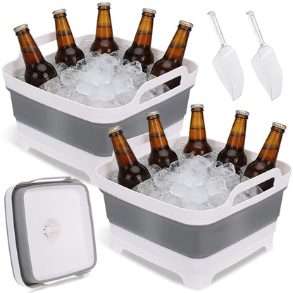 2 Pack Ice Buckets for Parties, Foldable Beverage Tub with Scoop, Collapsible Ice Bucket for Wine Beer Champagne, Beer Ice Buckets Drink Cooler, Space Saving Ice Storage Tub Ice Cube Bin (2 * 8.5L)