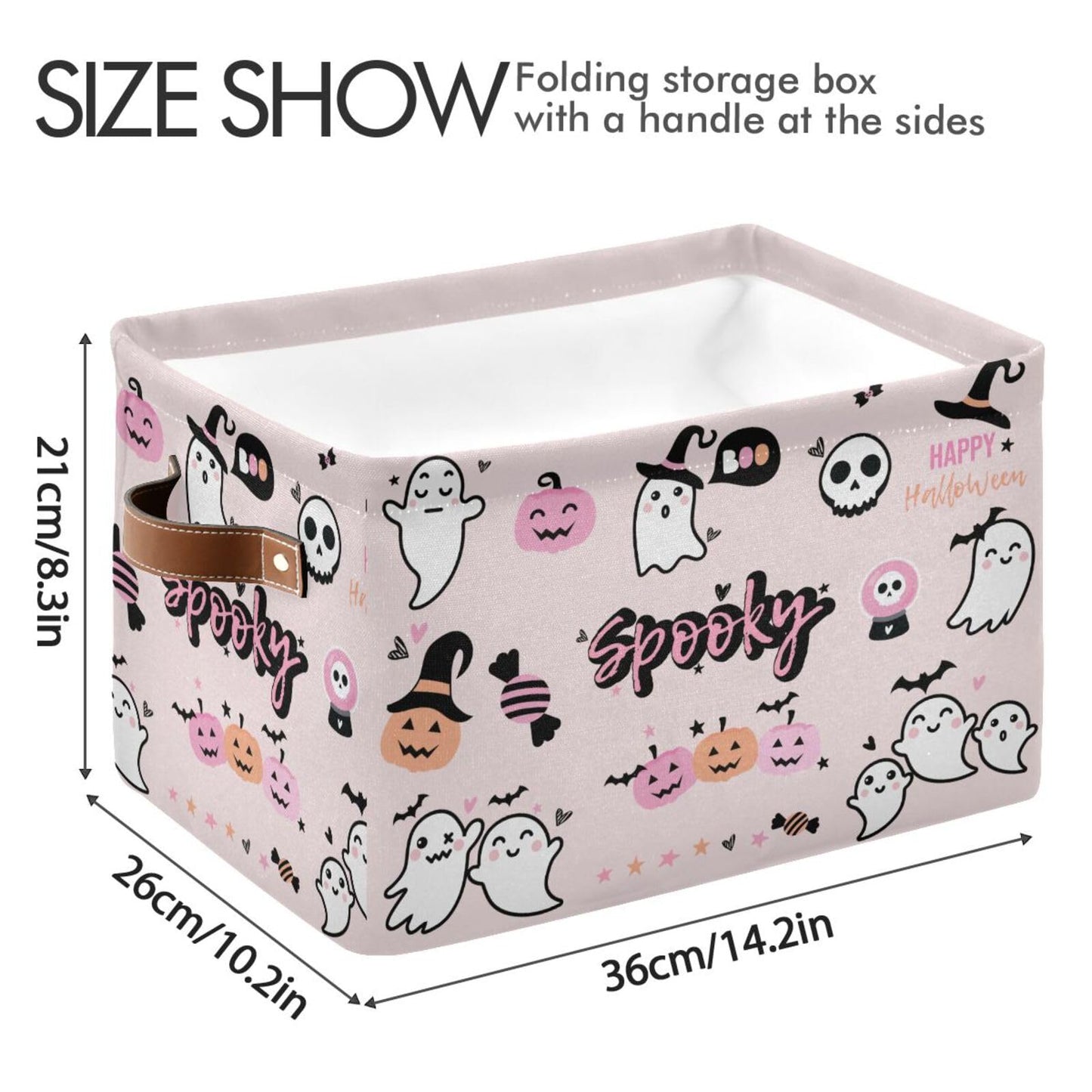 Sletend Foldable Canvas Storage Basket with Handles Halloween Cartoon Ghost Durable Storage Bin Organizer for Nursery Kids Shelves Desks Printed Canvas Storage Basket