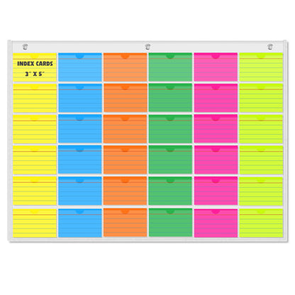 AKAYOK 3" x 5" Index Card Holder Sleeve - 36 Card Slots Organizer for Office, Classroom, and Home - Pocket Chart Perfect for Studying, Workflow Tracking, Presentations, and Organization