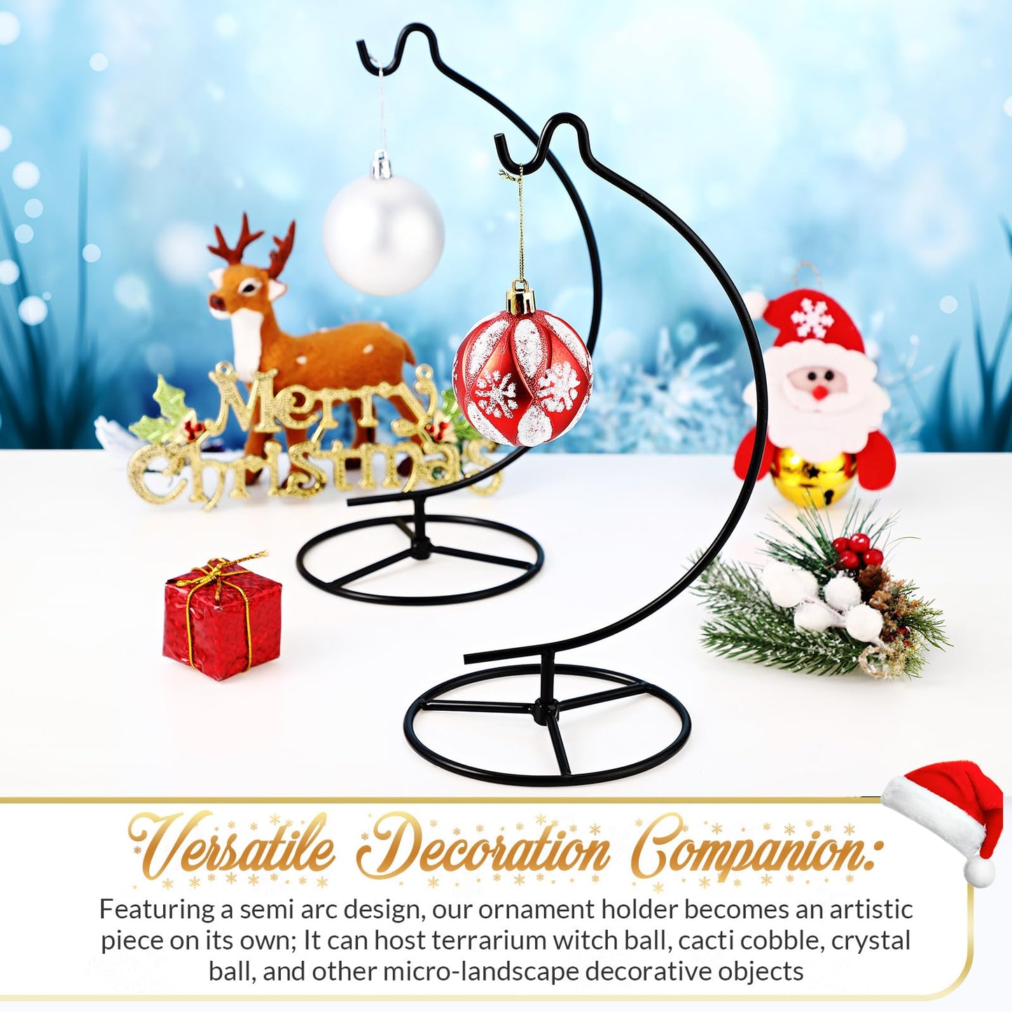 Baderke 2 Pack Ornament Display Stand, 10.43" Height Ornament Hanger, Air Plant Holder Terrariums Hanging Stand Crystal Ball Hanging Hook for Christmas Wedding Home Office Decoration(Black)