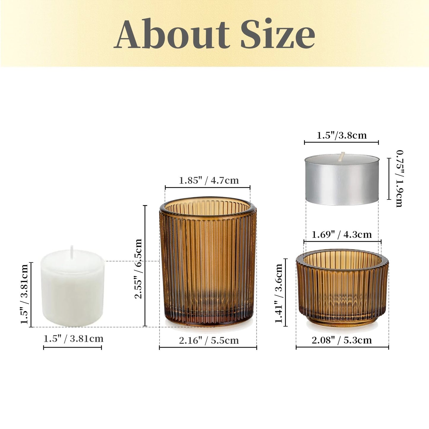 Hewory Glass Tealight Candle Holder: 8 Pcs Amber Votive Candle Holders Tea Lights Candle Holder, Ribbed Tea Light Holders Fall Decorations for Thanksgiving Table Centerpiece Wedding Party Home Decor