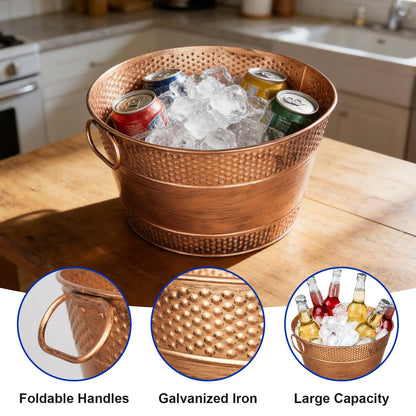 Galvanized Tub Ice Bucket For Parties, Thick Metal Galvanized Drink Buckets, Beverage Bucket with Handles, Drink Bucket for Indoor & Outdoor Party (1Pcs Copper)