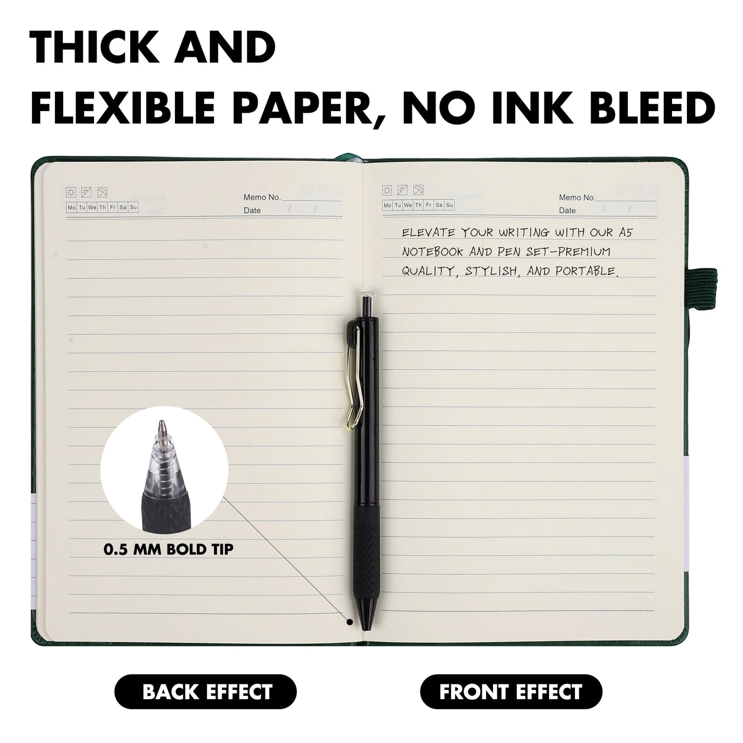 Aodaer 30 Set Lined Notebook Journals with Pens A5 Notebooks 100 GSM College Ruled Hardcover Notebook PU Leather Notepad with Pen Holder for Office School, 5.7 x 8.3 Inches, Dark Green