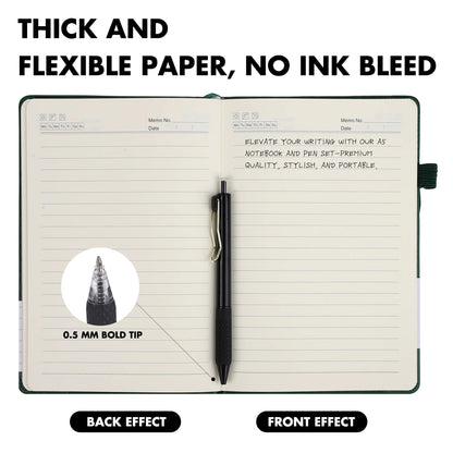 Aodaer 30 Set Lined Notebook Journals with Pens A5 Notebooks 100 GSM College Ruled Hardcover Notebook PU Leather Notepad with Pen Holder for Office School, 5.7 x 8.3 Inches, Dark Green