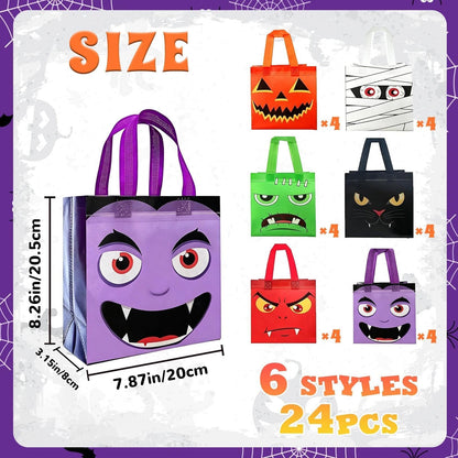 Zoonlinpp 24 Pcs Halloween Goodie Bags Cute Non-Woven Tote Goody Candy Gift Bag for Halloween Themed Trick or Treat Party